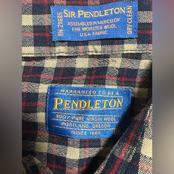 Sir Pendleton Shirt Mens Medium Brown Plaid Pure Virgin Wool Flannel Button Down - Picture 11 of 13